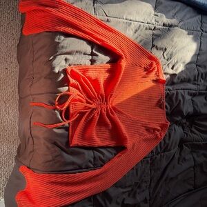 SHEIN Women's V-Neck Sweater in Vibrant Orange